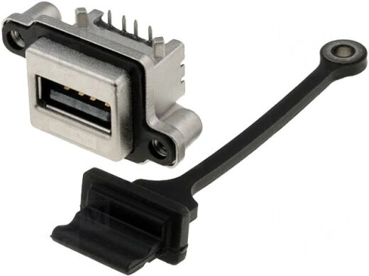 Разъем-USB герметичный MUSB-A111-35 Гнездо USB-A на панель с крышкой, жесткое, для пайки