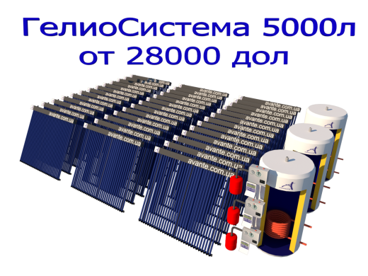 Геліоколлекторная система для виробництва 5000 литрів